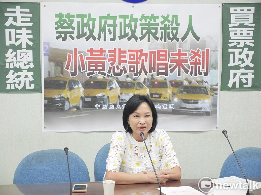 國民黨立委柯志恩今（23）日召開記者會，為本土計程車業者捍衛生存權。 圖：聶良恩／攝