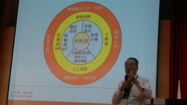 宏碁集團創辦人施振榮今天在  「2018全國物理教育聯合會議」上，以「人工智慧、物聯網與教育」為題演講。 圖：高雄大學/提供