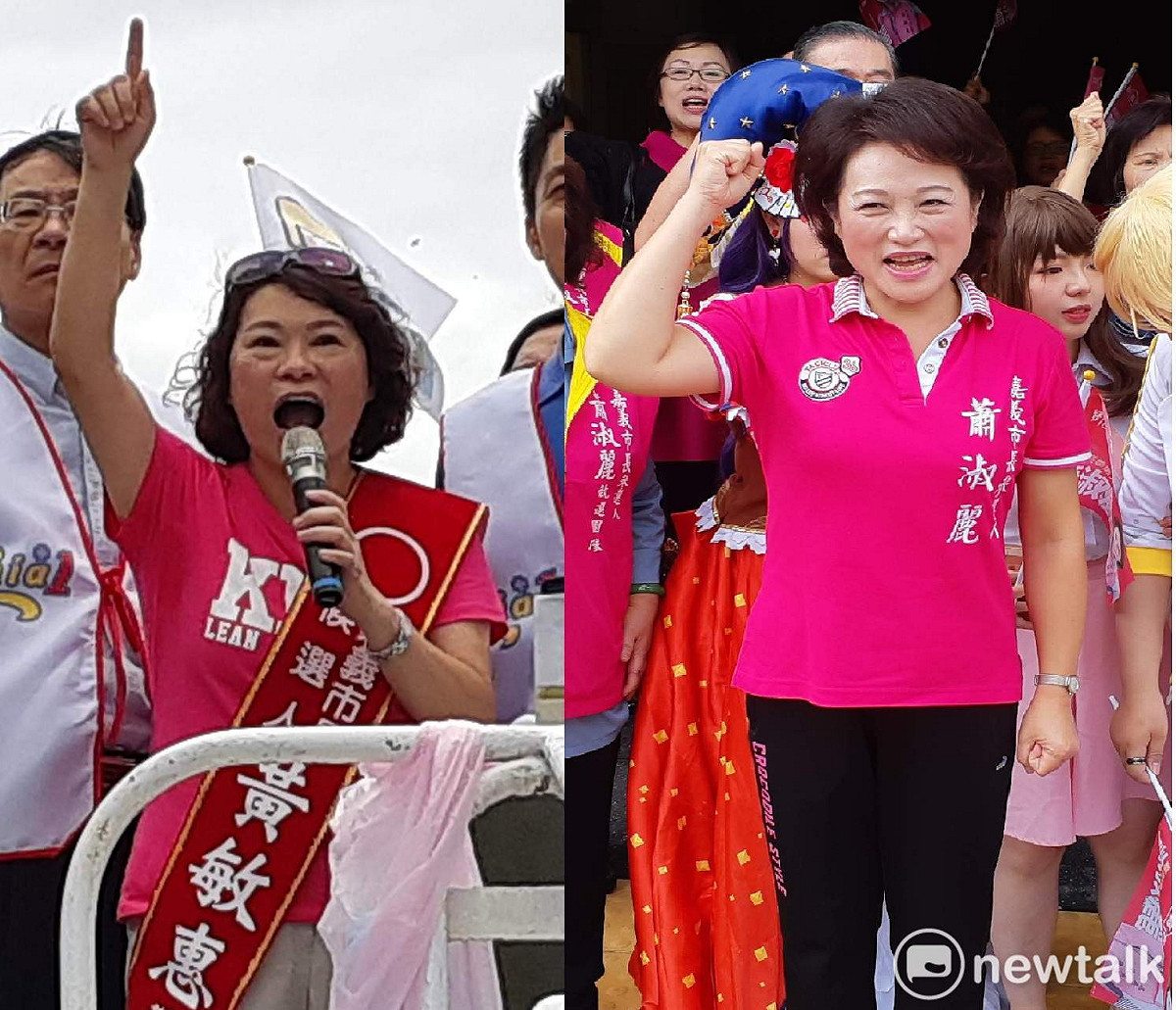 尋求連任的嘉義市長涂醒哲陣營延後一天登記，刻意營造兩個女人的戰爭。 圖：本報合成照片，蔡坤龍/攝