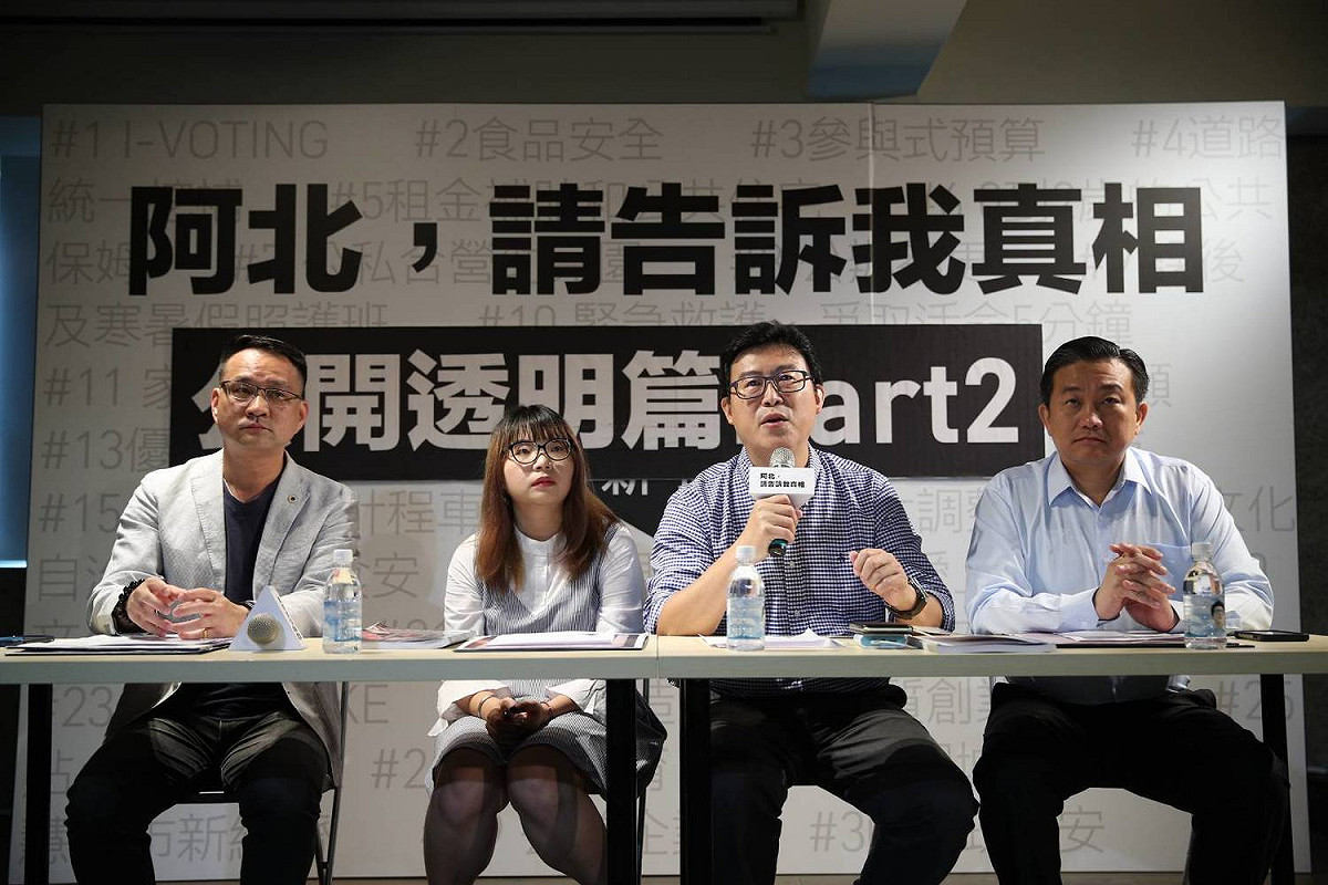 姚文智（右二）說，他過去曾支持柯文哲，認為柯能擺脫包袱、勇往直前，但現在卻是與理念背道而馳。 圖：姚辦提供