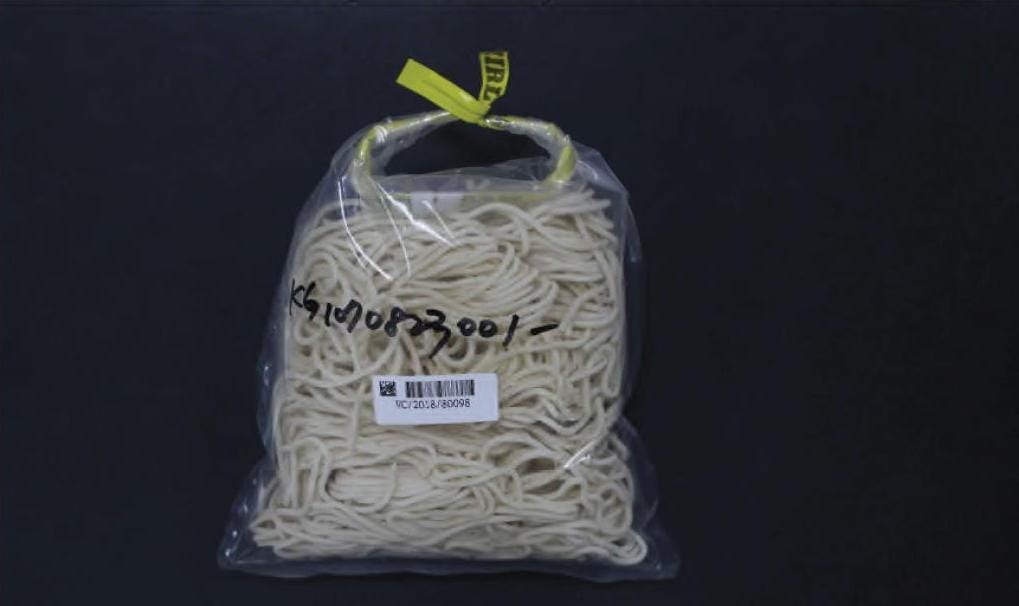 其中3件麵條樣品均為台南市的同一工廠生產。 圖：高雄市政府/提供