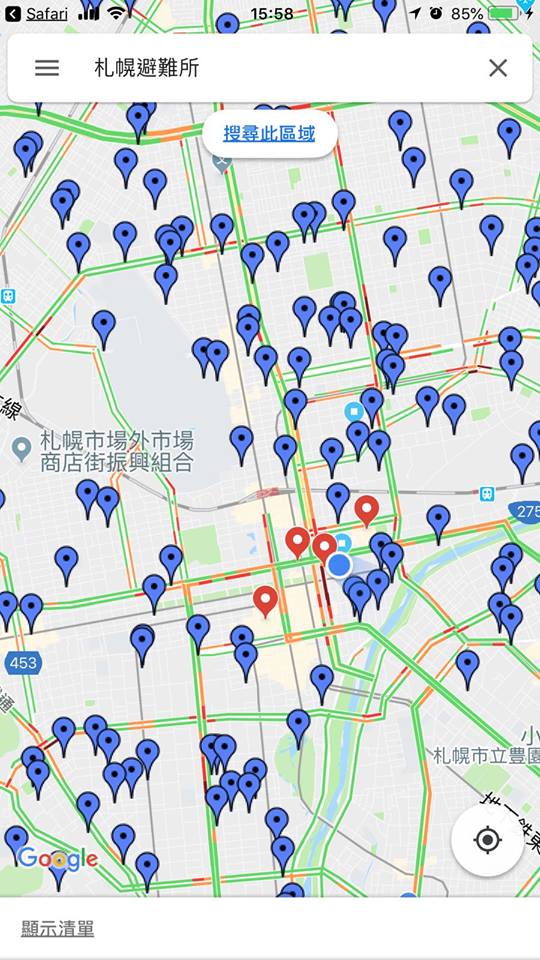 札幌避難所分布。 圖：翻攝自臉書粉專「北海道 日本 旅遊聯盟」