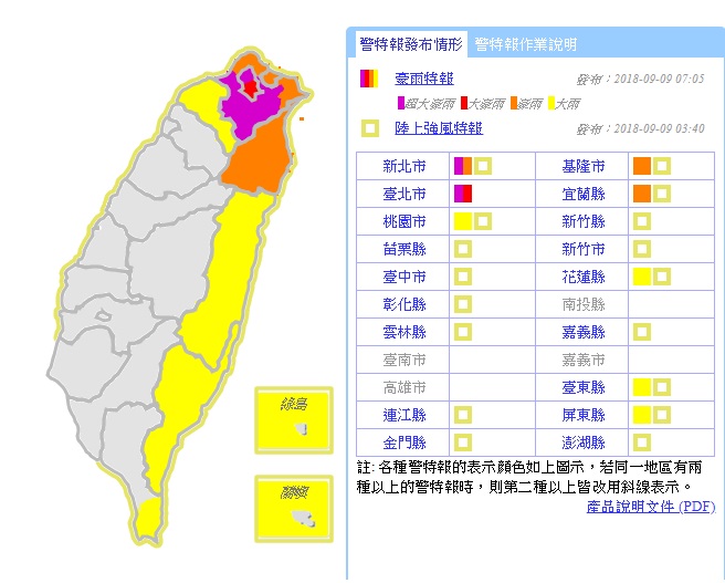 氣象局上午七點針對台北市、新北市發布超大豪雨特報，低窪地區請慎防淹水。 圖/翻攝自氣象局網站