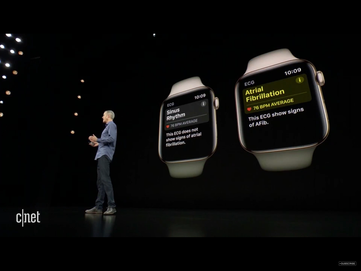 新款Apple Watch配備歷來最大的Apple Watch顯示器，全新的電子心率感測器，還有重新打造、具有觸覺回饋功能的「數位錶冠」。 圖：翻攝自Youtube
