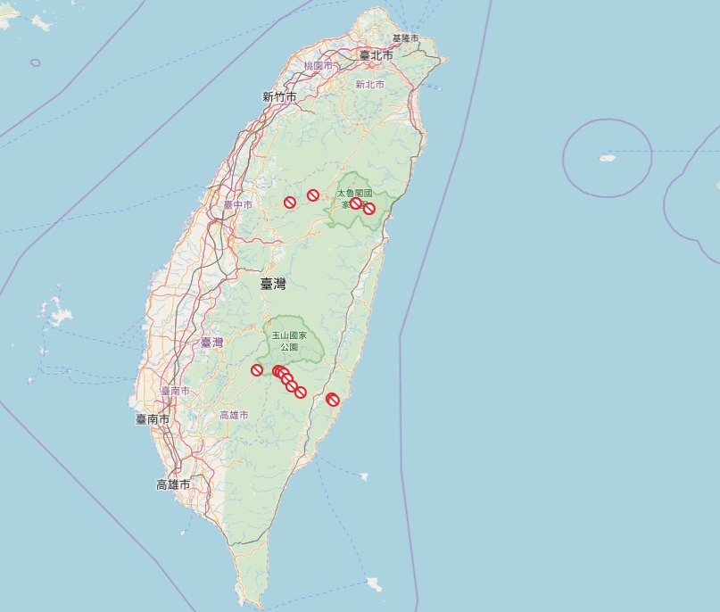 山竹颱風帶來驚人雨量，中橫、南橫皆傳出災情。 圖/公路總局防災資訊網
