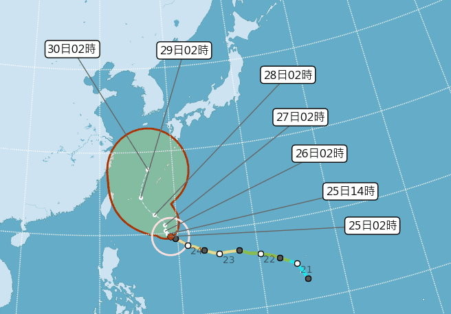 氣象局最新一報路徑圖。 圖：截自中央氣象局
