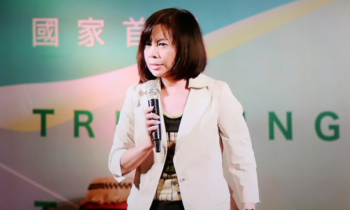 名嘴莓莓在姚文智造勢場說，投給柯文哲一票等於投給習近平一票。 圖：林朝億/攝