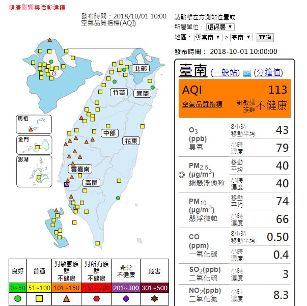 今台灣西部有11個的AQI空氣品質指標發布橘色警報。 今台灣西部有11個的AQI空氣品質指標發布橘色警報。