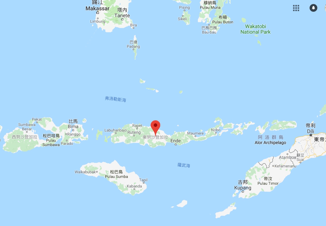 印尼佛羅雷斯島附近今（2）日發生初步規模6.2地震。 圖：翻攝Google Map