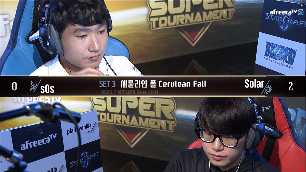 sOs與Solar之戰，sOs一度落後2分瀕臨淘汰邊緣。 圖：翻攝Twitch
