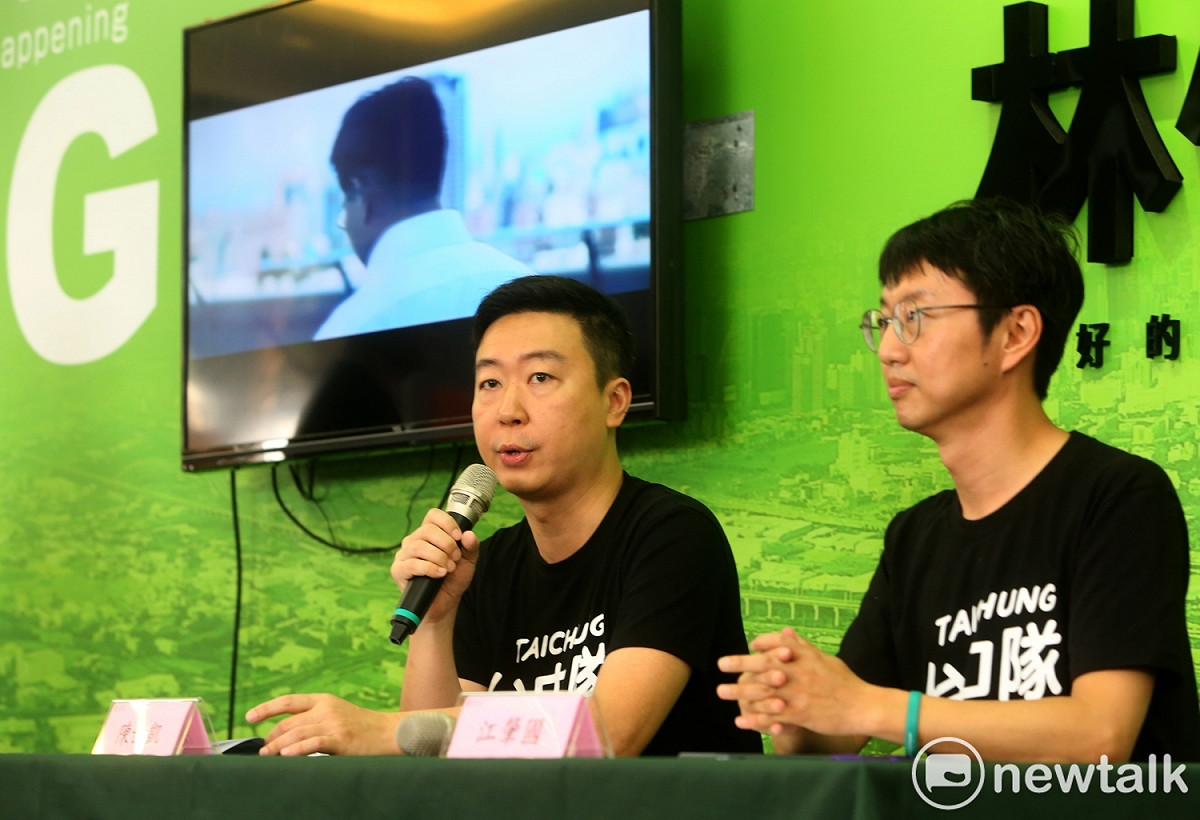 林佳龍競選總部發言人市議員陳世凱、江肇國上午公布第一支競選CF「我的名字」。 圖：唐復年/攝