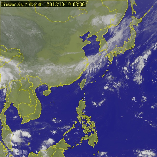 中央氣象局指出，今（10）天入秋首道東北季風影響台灣，迎風面的東北部與大台北山區將有大雨發生的機率。 圖：擷自中央氣象局網站