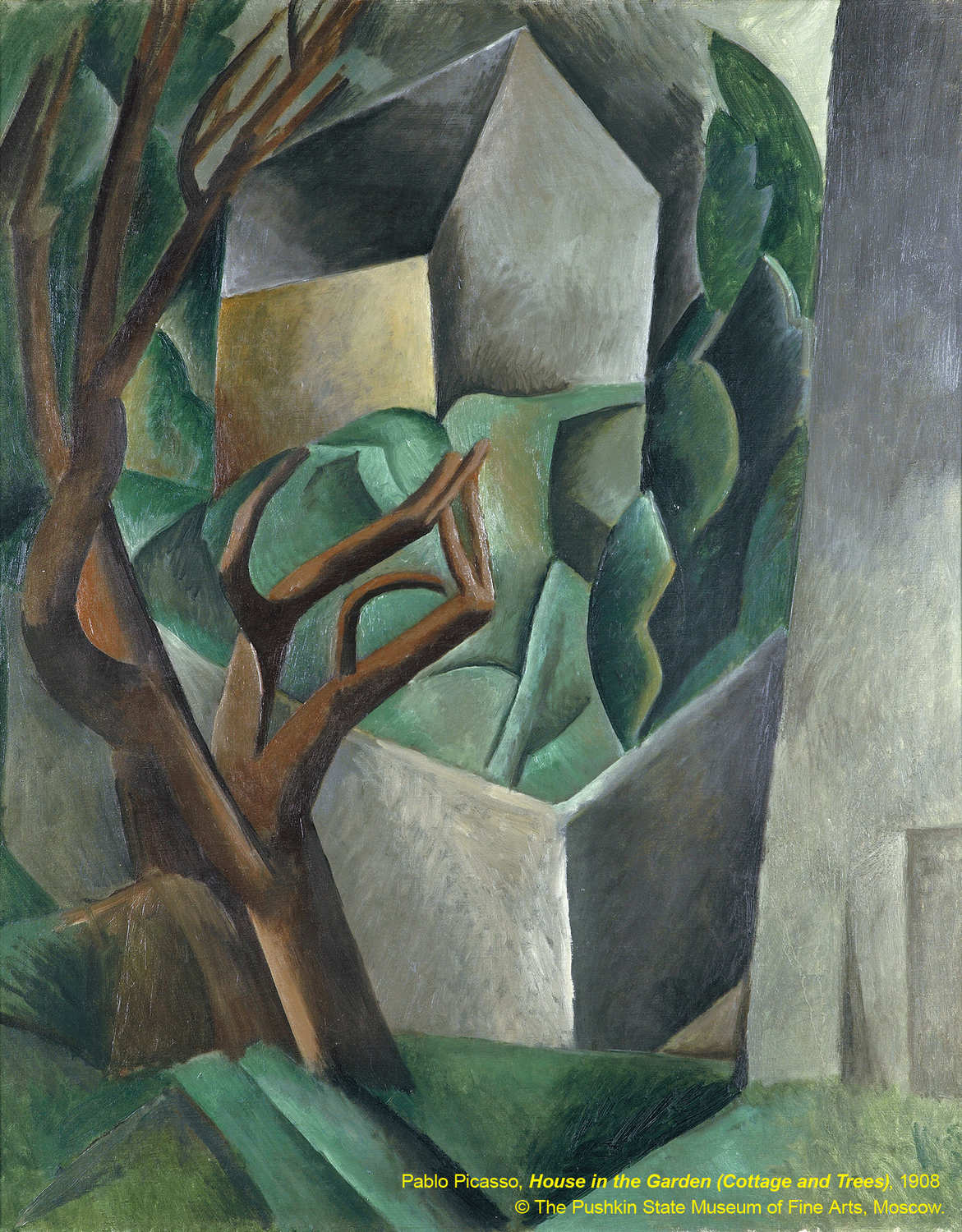 庭院中的房屋（小屋和樹木）House in the Garden (Cottage and Trees) / 巴布羅．畢卡索Pablo Picasso / 1908 圖：截自俄羅斯普希金博物館特展網頁