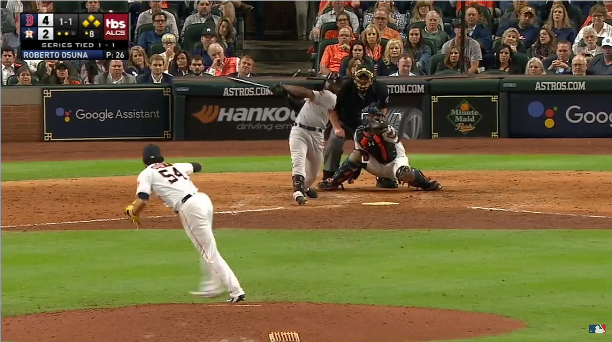 Jackie Bradley Jr.在第8局的轟出關鍵滿貫砲，帶領紅襪隊以8:2擊敗太空人隊。 圖：翻攝自Youtube