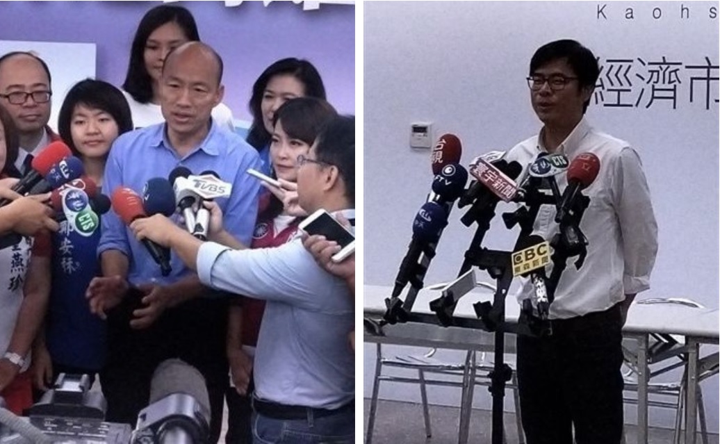 高雄市長參選人韓國瑜、陳其邁雙方對選務、民調的公正性，各有看法，一方攻、一方則守，攻守毫無交集。 圖：金名/攝