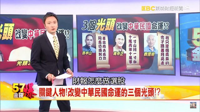 電視節目以「三個光頭，改變中華民國命運！？」為題，把韓國瑜和孫中山、蔣中正並列。 圖／翻攝網路