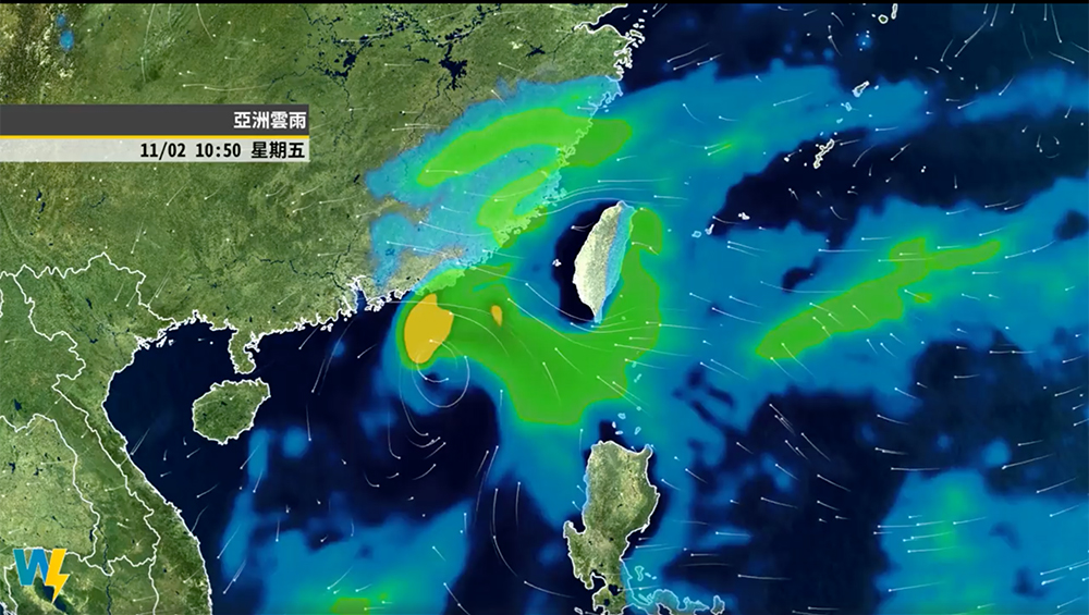中央氣象局針對宜蘭發布豪雨特報，新北山區及基隆也有大雨特報。 圖： 天氣風險 WeatherRisk／提供
