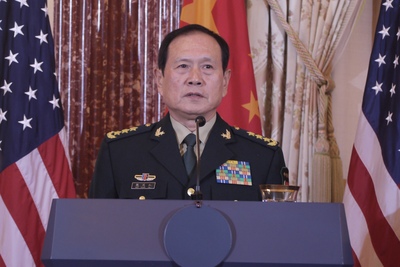 中國國防部長魏鳳和9日以美國南北戰爭為例談台灣稱，中國和美國一樣，國家統一不可分割，若台灣從中國分裂出去，中國不惜一切代價維護主權統一。 圖/中央社