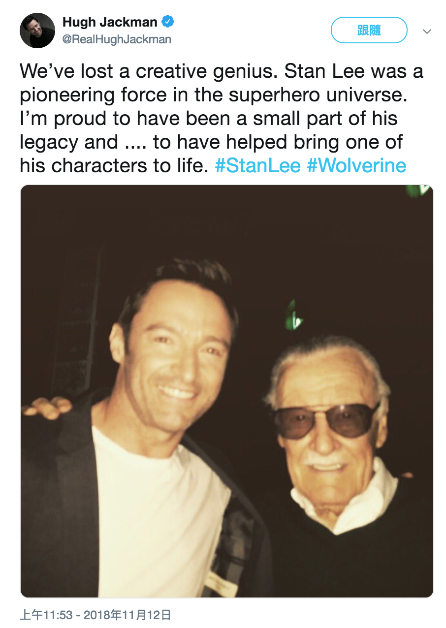 金鋼狼休傑克曼（Hugh Jackman）發文。 圖：截自Hugh Jackman推特
