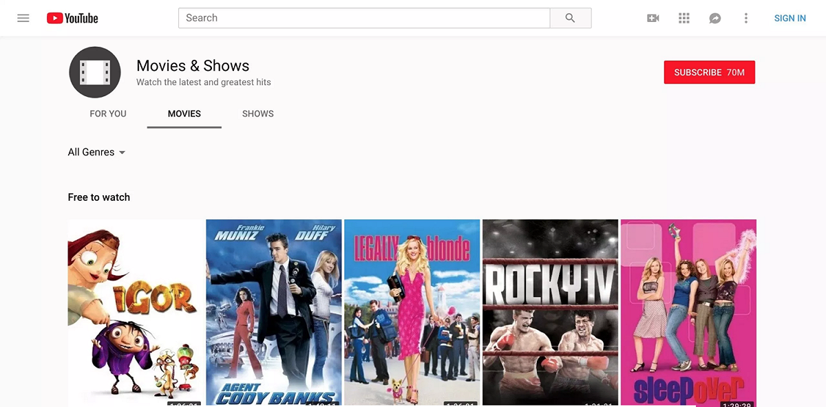 YouTube Premium推出附加廣告的免費電影。 圖：截自9to5Google網站