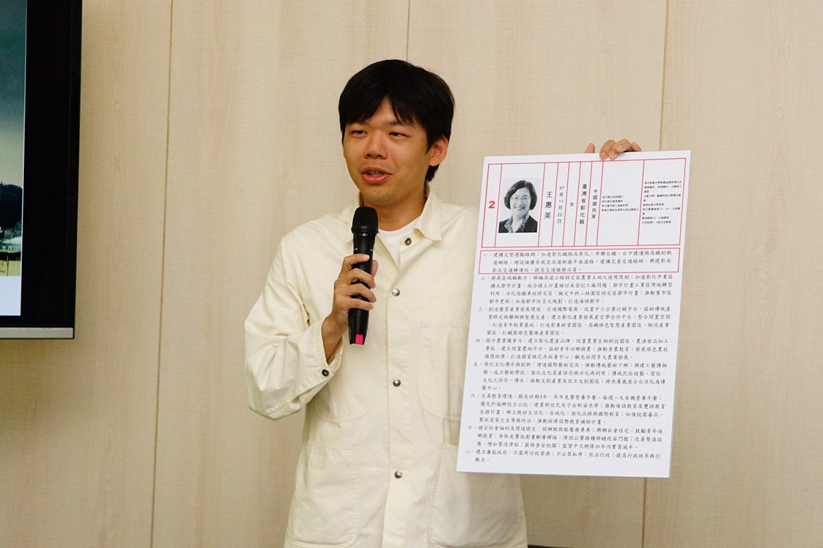 魏明谷競辦質疑，王惠美聲稱她的「南彰化捷運」政策是經過審慎評估、縝密規劃，卻未見於選舉公報上。 圖：魏明谷競辦提供