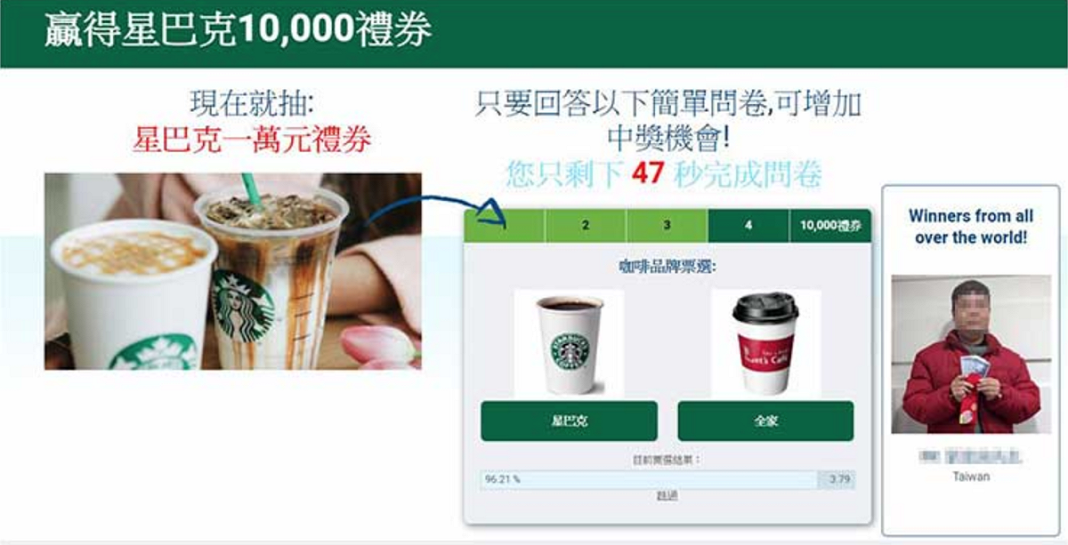 假星巴克網路詐騙案例二。 圖：截自星巴克官方網站