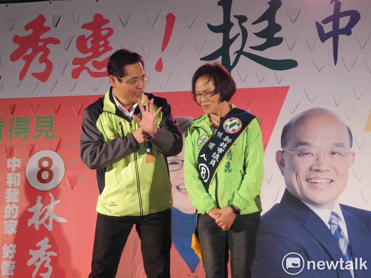 立委江永昌為林秀惠站台，呼籲選民幫林拉票、催票、投票，才是給認真的議員公道。 圖：王峻昌/攝