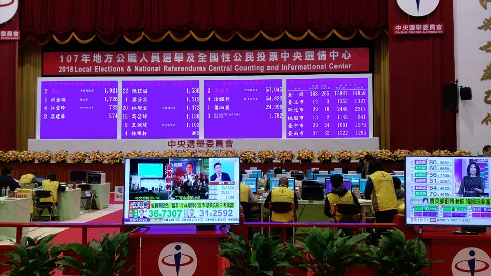 九合一選舉綁公投，目前開票作業持續進行。 圖：陳佩君/攝