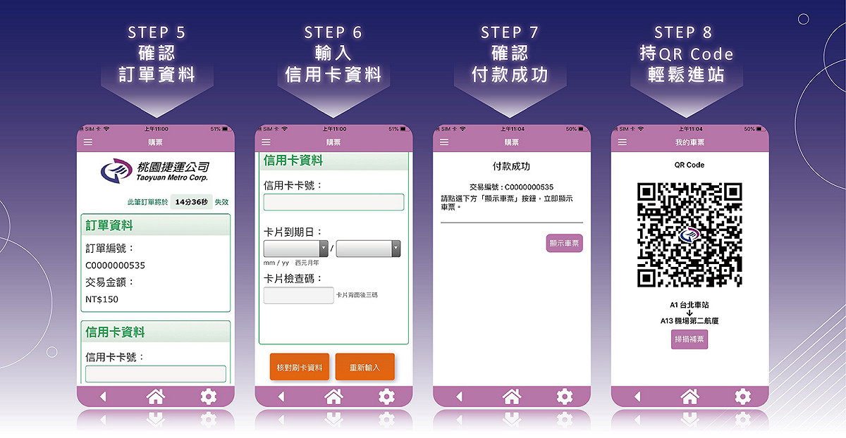 「桃捷TICKETS」使用方法教學。 圖：桃園大眾捷運公司／提供