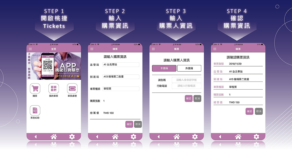「桃捷TICKETS」使用方法教學。 圖：桃園大眾捷運公司／提供