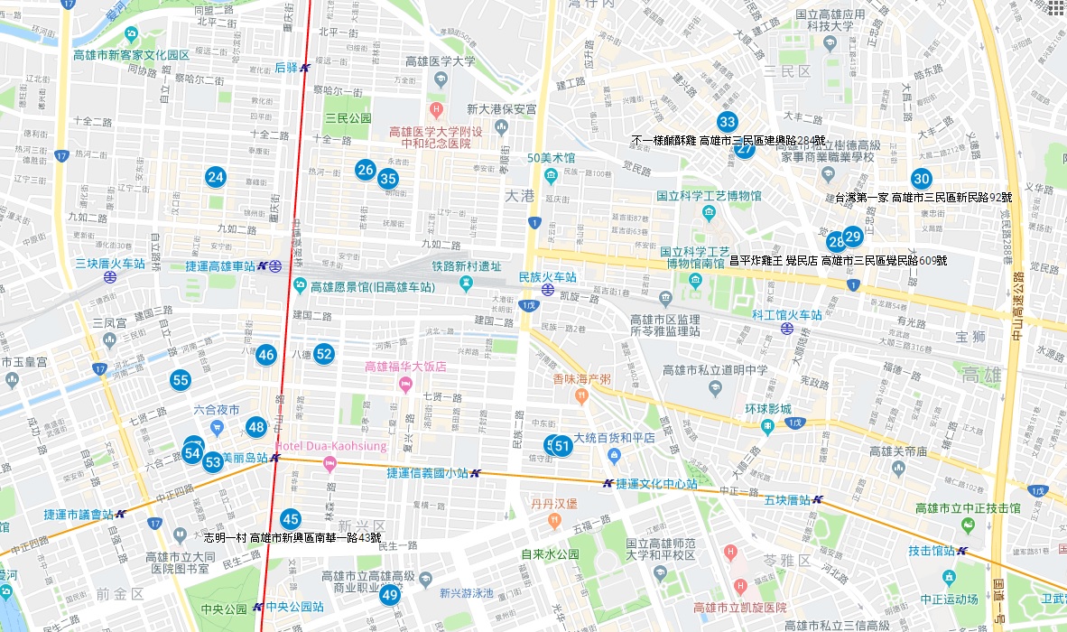 網友提供的全高雄市發送雞排的店家。