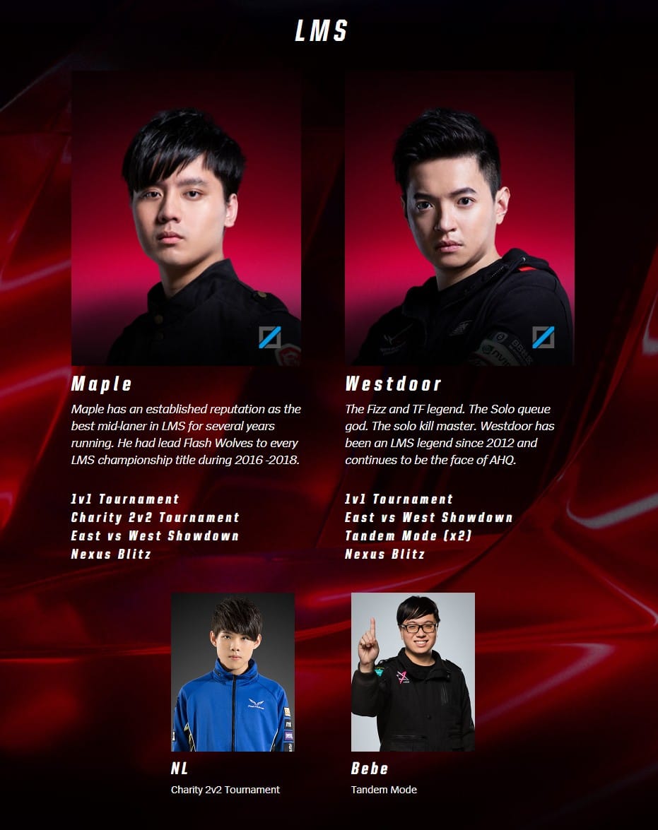 Maple、Westdoor、NL與Bebe將代表LMS出賽。