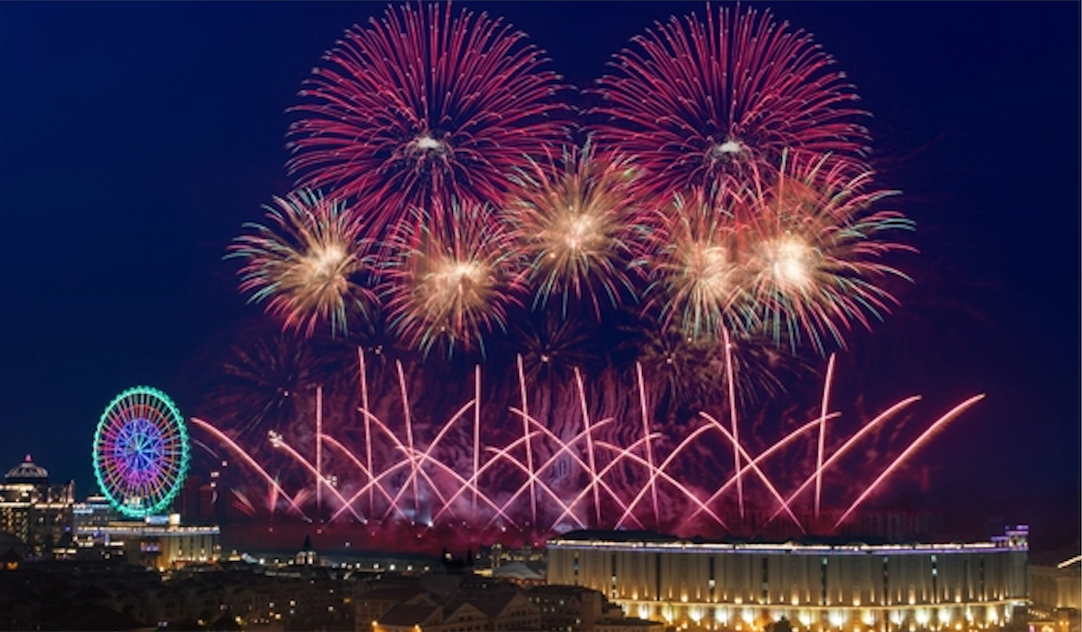 今年義大世界施放的跨年煙火長達999秒。 圖：義大世界／提供
