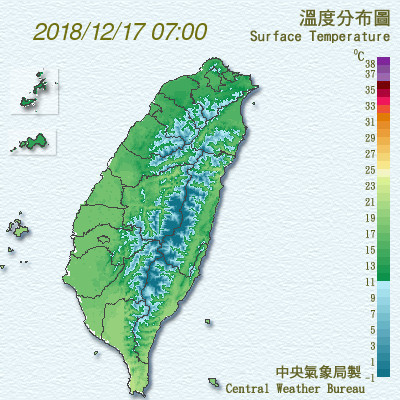 中央氣象局表示，受到冷氣團及輻射冷卻影響，各地早晚偏冷，日夜溫差大。 圖：翻攝中央氣象局