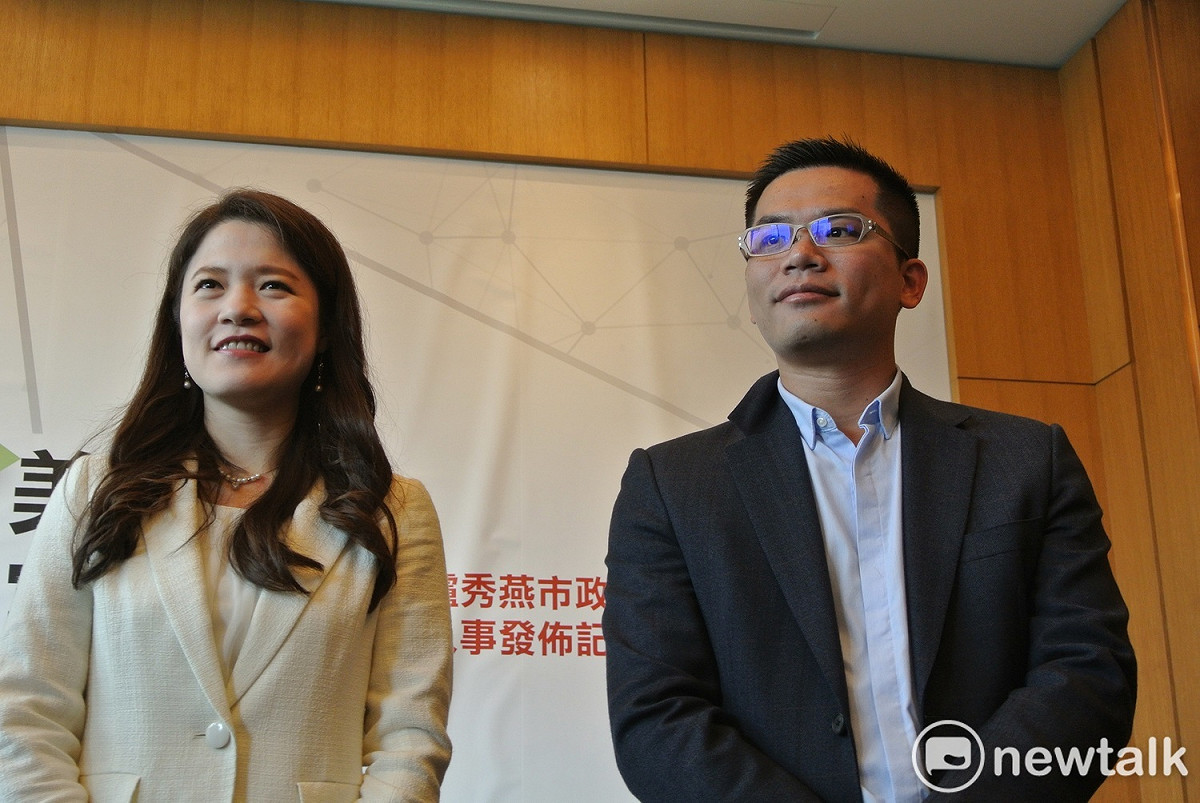 林筱淇與吳皇昇共同擔任台中市政府的發言人。  圖：唐復年/攝