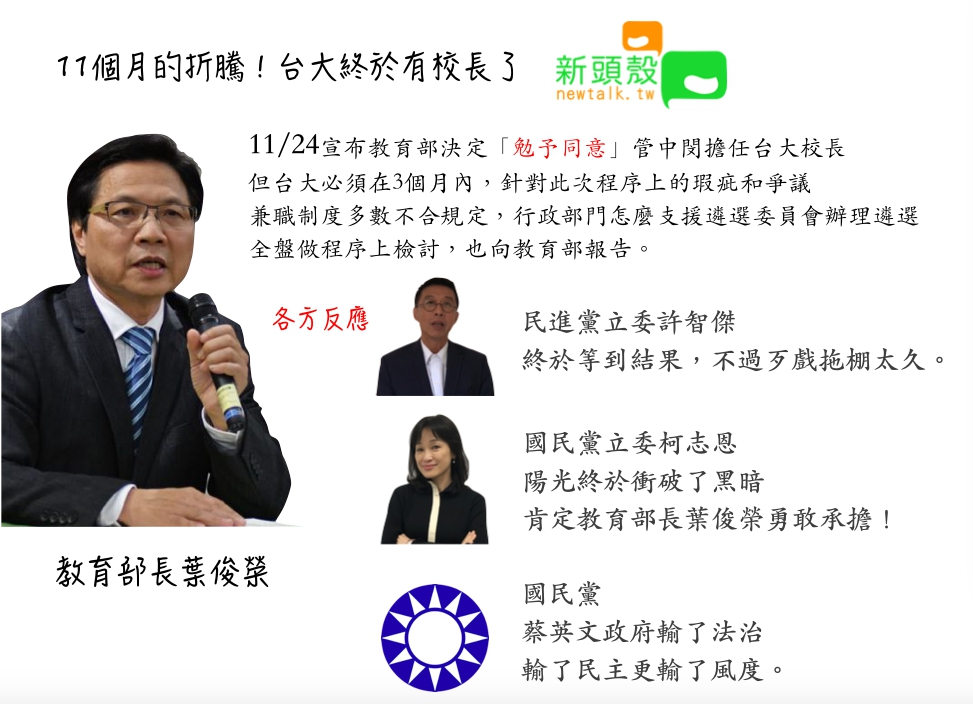 經過11個月的卡管案！教育部長葉俊榮「勉予」同意管中閔任台大校長。 圖：張嘉哲/製作