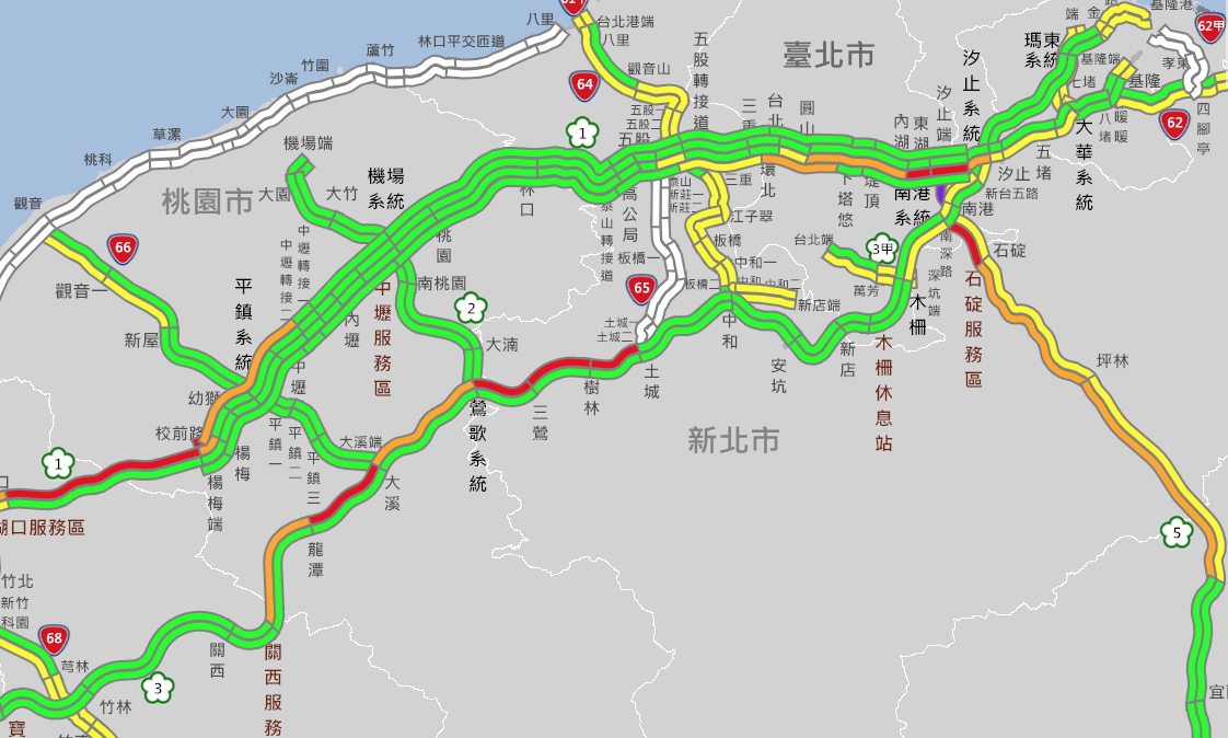 高公局表示，今日為元旦假期第2天，昨日全日總延車公里為118百萬車公里，為年平均平日 (87百萬車公里)之1.4倍。 圖：截自交通部高速公路局網站