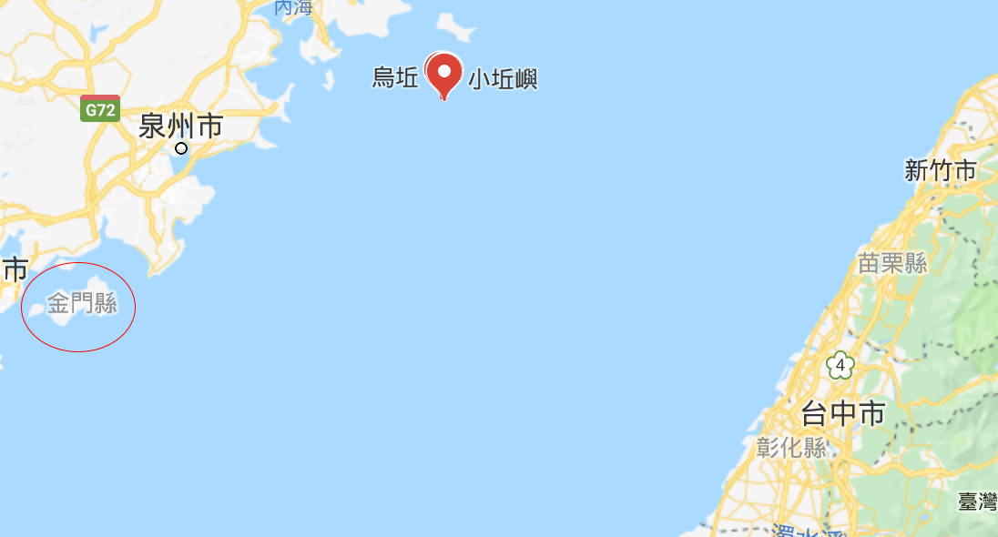 今（4）日上午，海巡署於金門縣烏坵鄉小坵島海灘發現一隻死豬。 圖：截自google map