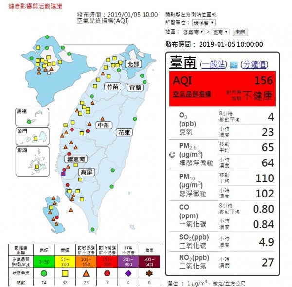 西半部地區今天空氣品質不佳。 圖：翻攝空氣品質監測網