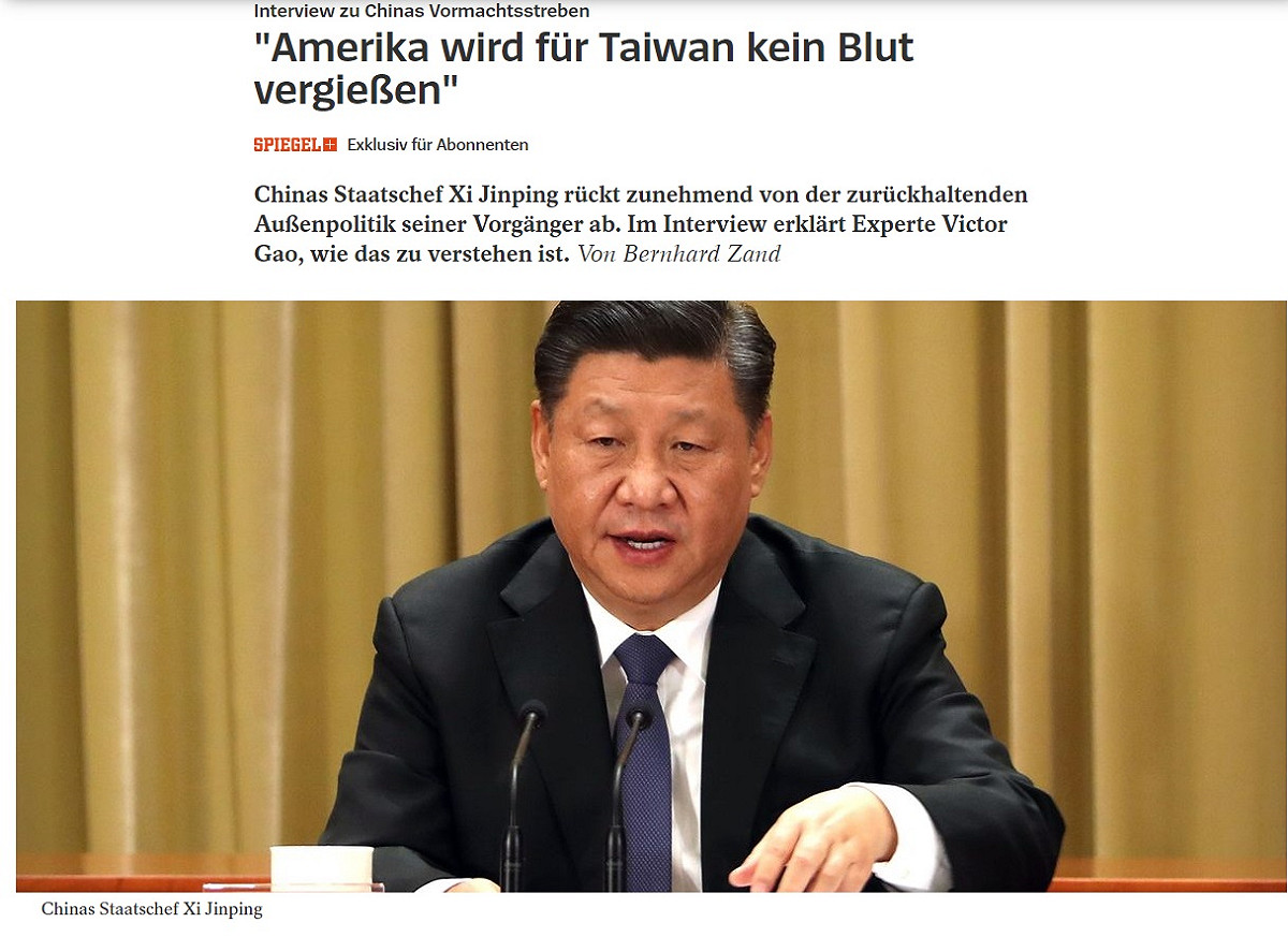 中國學者高志凱接受德國明鏡週刊（Der Spiegel）專訪，認為10到15年內兩岸將完成統一。 圖/翻攝自德國明鏡週刊（Der Spiegel）