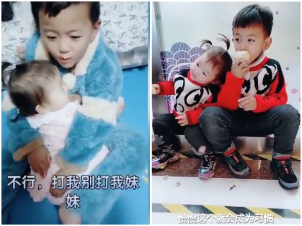 大陸一名 6 歲小哥哥霸氣保護妹妹的影片在網路上瘋傳。 圖 / 翻攝自微博