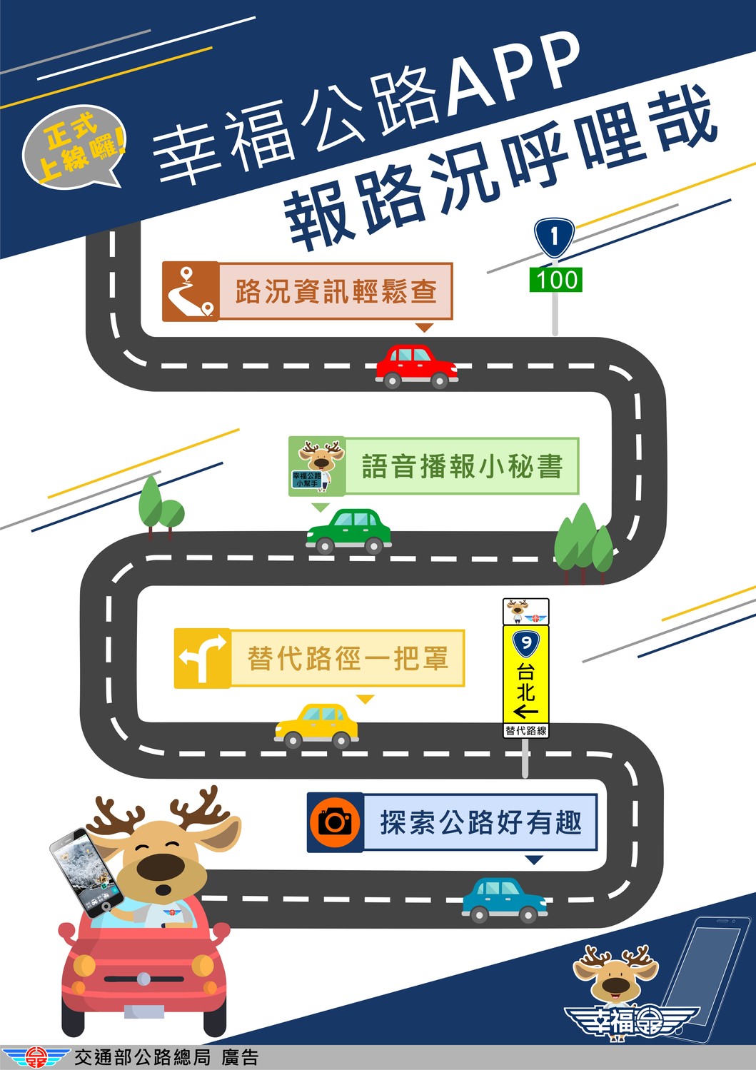 另可下載「幸福公路─省道即時交通訊訊APP」，可隨時掌握即時路況、查詢景點。 圖：公路總局提供