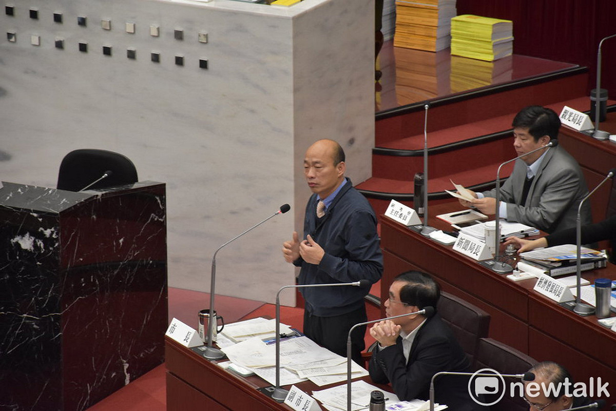 韓國瑜今天繼續進行市長簡要施政報告與答詢。 圖：孫家銘／攝