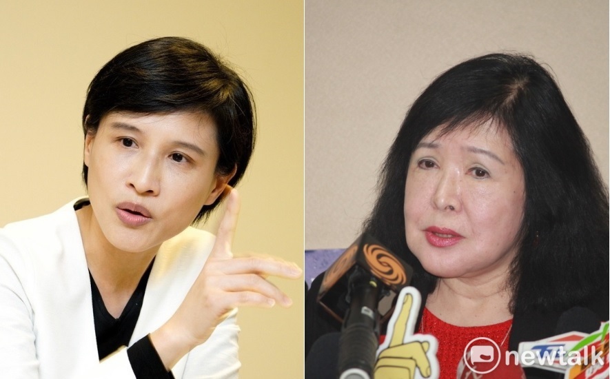 文化部長鄭麗君(左)22日出席「108年關懷演藝人員春節餐會」，在會中遭資深藝人鄭惠中(右)猛力呼了一巴掌。 圖：新頭殼合成