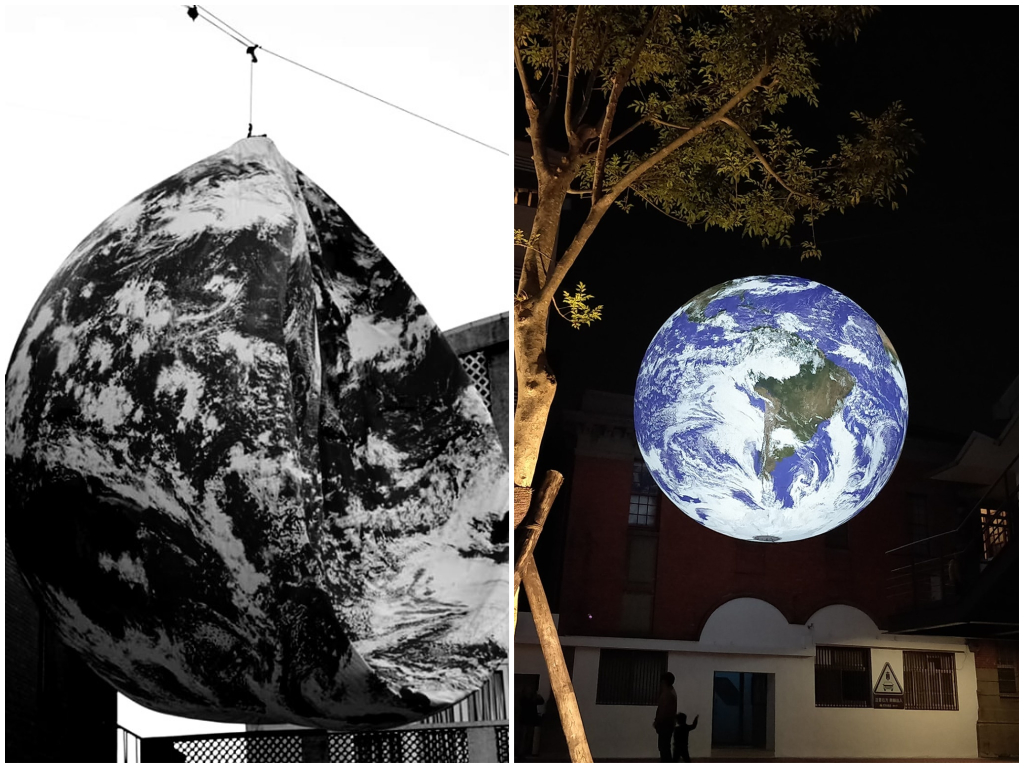 新竹超夯打卡點「漂浮地球」蓋亞暫時洩氣了。 圖／翻攝自新竹大小事
