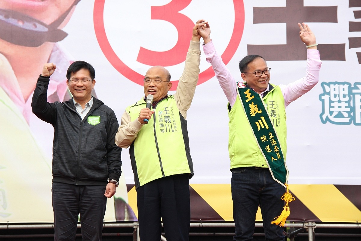 蘇貞昌說支持王義川就是支持林佳龍、支持交通、支持台中。 圖：王義川競選總部/提供