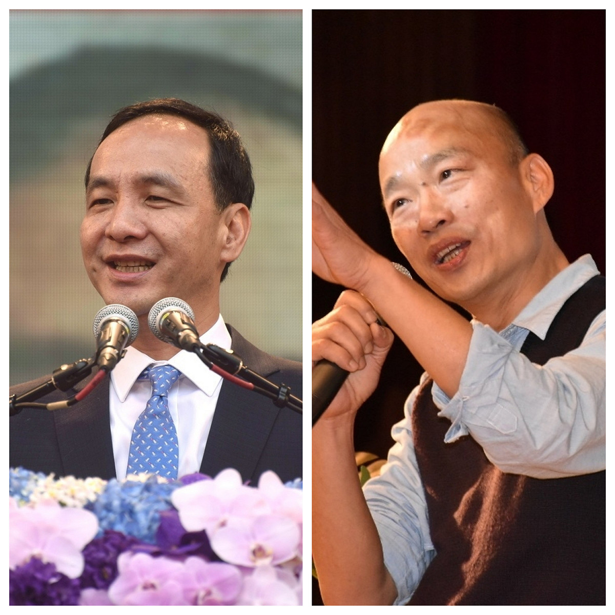 面對民進黨立委王世堅提出的「射日說」，高雄市長韓國瑜(右)自比是后羿，而有意參選2020總統大選的朱立倫(左)今日回應表示，只要能讓國民黨團結，后羿也歡迎。 圖:新頭殼資料照。