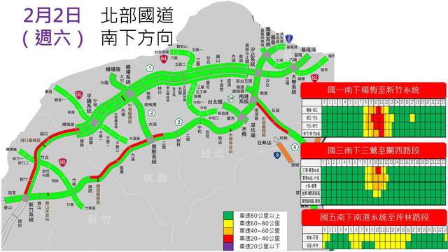 2月2日北部國道南下方向易塞路段。 圖：高公局/提供