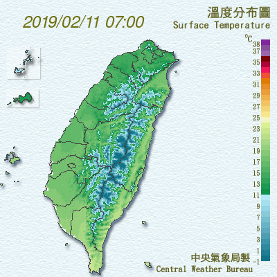 受到東北季風影響，北部及東北部天氣較涼，東部則有較明顯雨勢。 圖：翻攝中央氣象局