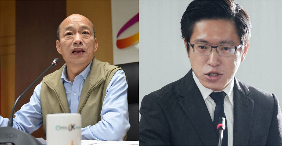 高雄市長韓國瑜（左）接受媒體訪問指總統蔡英文只要「權力」，總統府發言人張惇涵（右）回應「兩岸議題是總統職權」。 圖：新頭殻合成